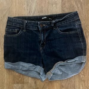 Dark blue butterfly painted jean shorts